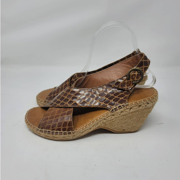 Andre Assous Espadrille Sandals Size 40 Open Toe Cross Strap Camel Print Brown - Picture 3 of 7